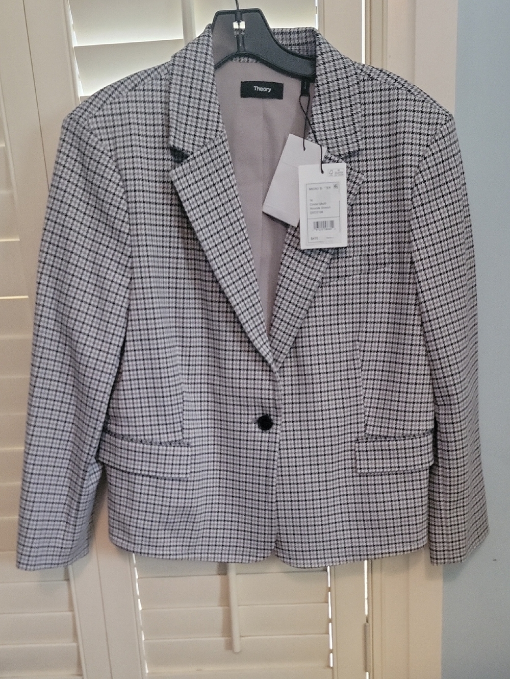 Theory Women's Black & White Check Blazer, Size 16,